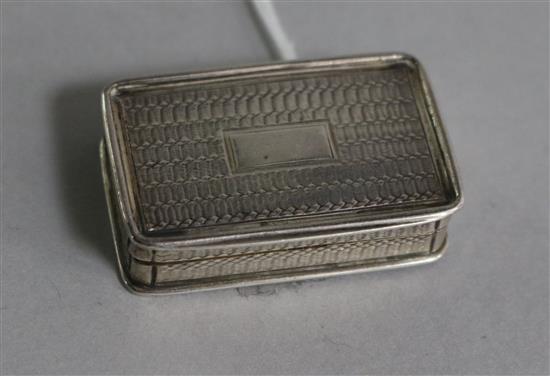 A George IV silver rectangular vinaigrette, Nathaniel Mills, Birmingham, 1829, 40mm.